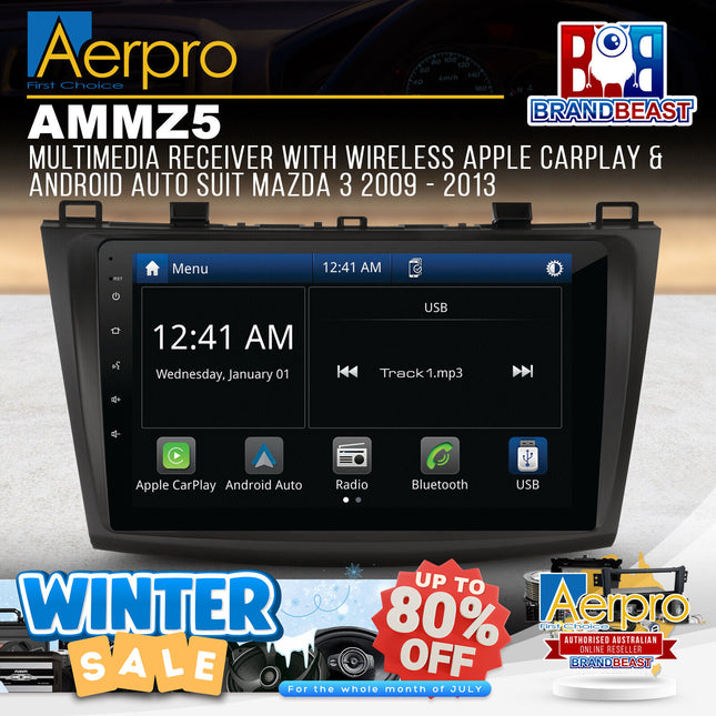 Aerpro AMMZ5 Multimedia Receiver With Apple CarPlay & Android Auto Suit Mazda 3