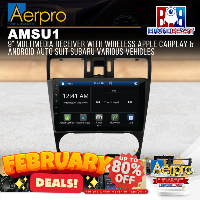 Aerpro AMSU1 9" Multimedia Receiver With Wireless Apple CarPlay & Android Auto