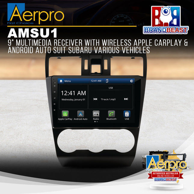 Aerpro AMSU1 9" Multimedia Receiver With Wireless Apple CarPlay & Android Auto