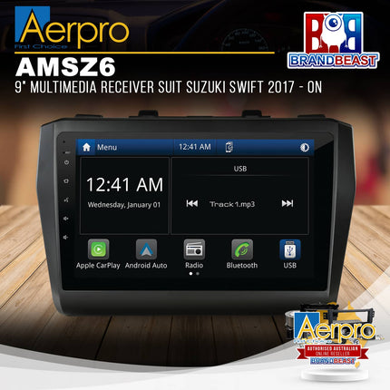 Aerpro AMSZ6 9" Multimedia Receiver Suit Suzuki Swift 2017 - ON