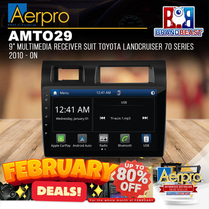 Aerpro AMTO29 9&quot; Multimedia Receiver Suit Toyota Landcruiser 70 Series 2010 - ON