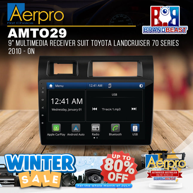 Aerpro AMTO29 9" Multimedia Receiver Suit Toyota Landcruiser 70 Series 2010 - ON