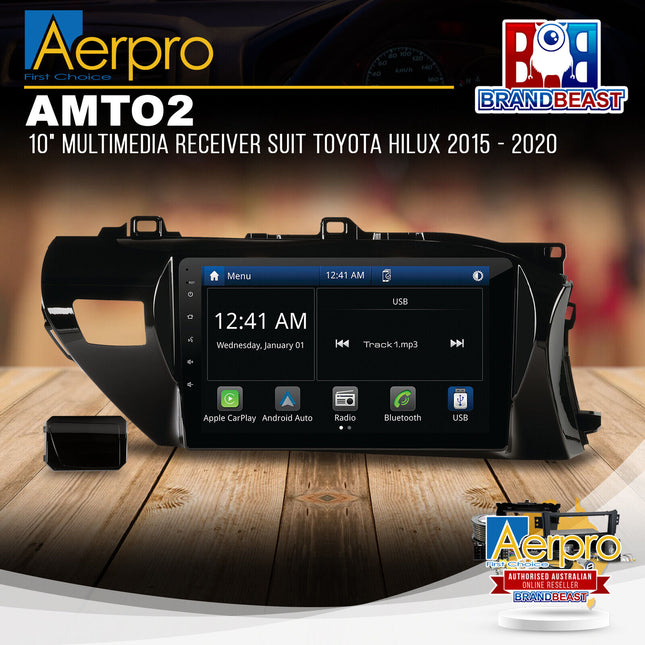 Aerpro AMTO2 10" Multimedia Receiver Suit Toyota Hilux 2015 - 2020