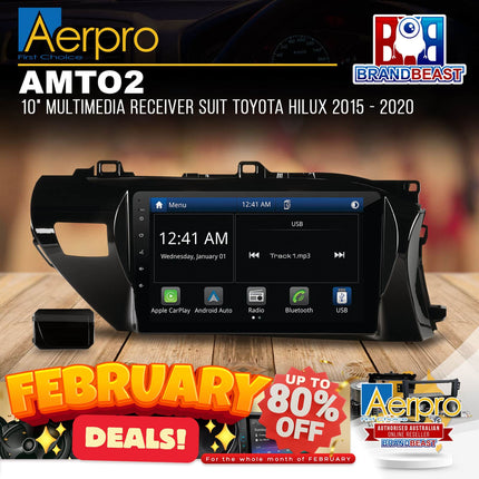 Aerpro AMTO2 10" Multimedia Receiver Suit Toyota Hilux 2015 - 2020