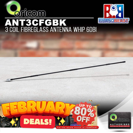 Oricom ANT3CFGBK 6dBi Three Coil Fibreglass Antenna Whip