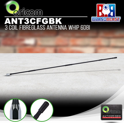 Oricom ANT3CFGBK 6dBi Three Coil Fibreglass Antenna Whip