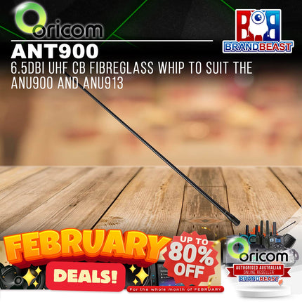 Oricom ANT900 6.5dBi UHF CB Fibreglass Whip to suit the ANU900 and ANU913