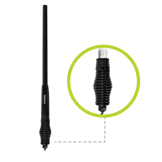 Oricom ANU916 3dBi UHF CB Antenna with Detachable Fiberglass Whip and Heavy Duty Barrel Spring