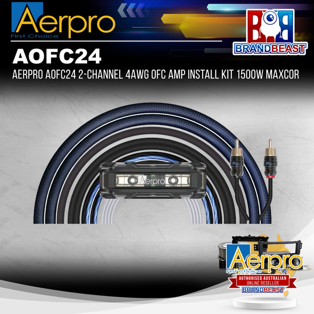 Aerpro AOFC24 2-Channel 4AWG OFC Amp Install Kit 1500W Maxcor
