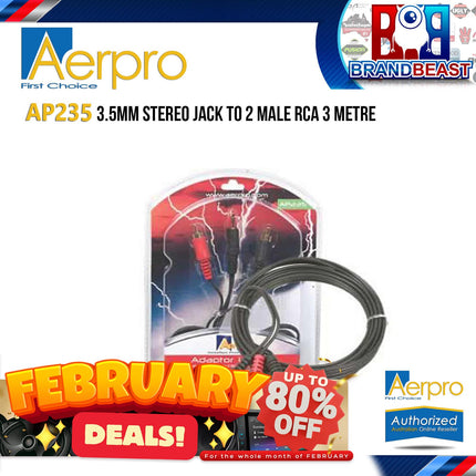 Aerpro AP235 3m 3.5mm Stereo Jack to 2 Male RCA Cable