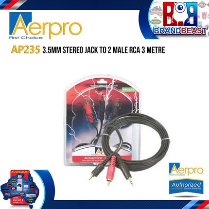 Aerpro AP235 3m 3.5mm Stereo Jack to 2 Male RCA Cable