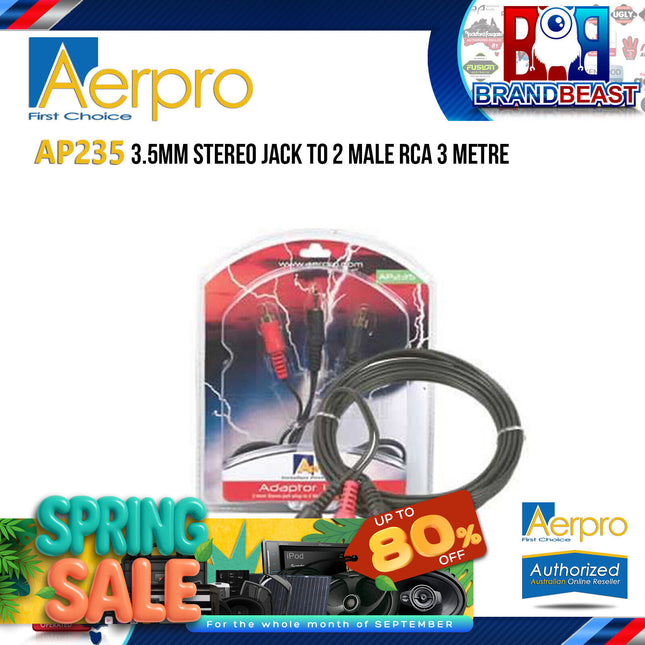 Aerpro AP235 3m 3.5mm Stereo Jack to 2 Male RCA Cable