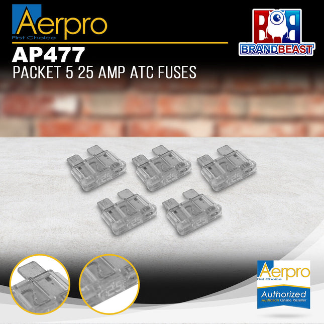 Aerpro AP477 25 Amp ATC Fuses Suits AP472 Fuse Holder - Packet of 5
