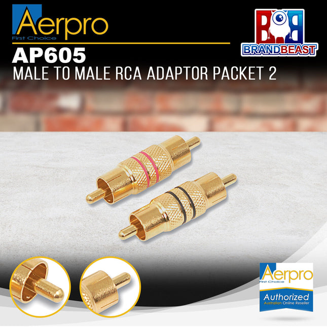 Aerpro AP605 Male to Male RCA Adaptor - 2 Pieces