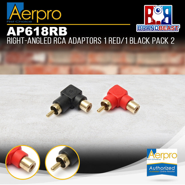 Aerpro AP618RB 1 Red/1 Black Right-Angled RCA Adaptors Pack of 2