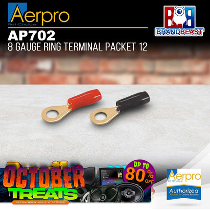 Aerpro AP702 8 Gauge Ring Terminal - 12 Pieces