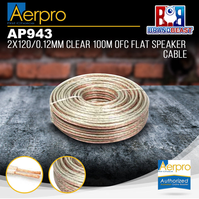 Aerpro AP943 2x120/0.12mm 100m OFC Flat Speaker Cable - Clear