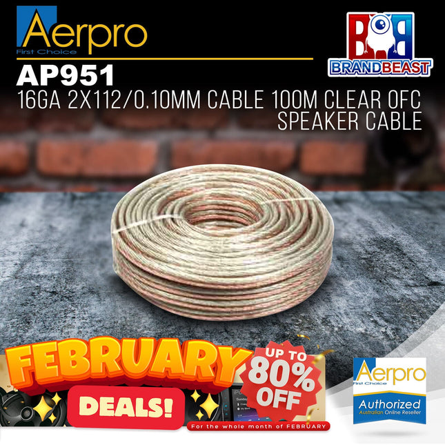 Aerpro AP951 16 Gauge 2x112/0.10mm OFC Speaker Cable - Clear