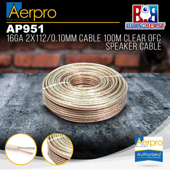 Aerpro AP951 16 Gauge 2x112/0.10mm OFC Speaker Cable - Clear