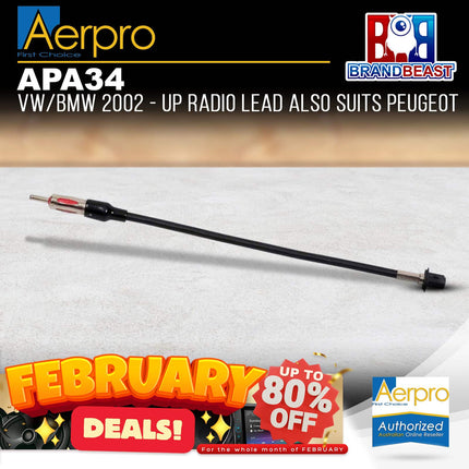 Aerpro APA34 VW/BMW 2002 - Up Radio Lead Also Suits Peugeot