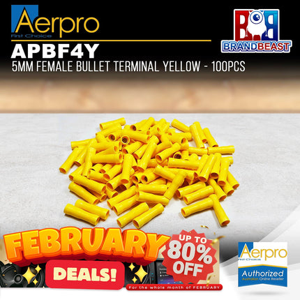 Aerpro APBF4Y 5mm Female Bullet Terminal Yellow - 100pcs