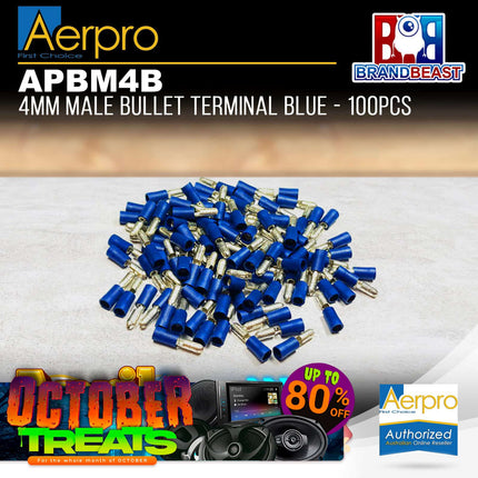 Aerpro APBM4B 4mm Male Bullet Terminal Blue - 100pcs