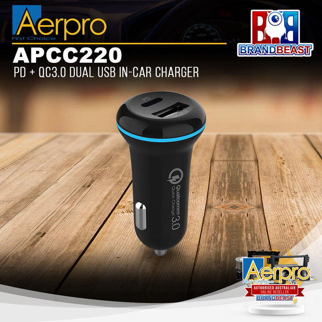 Aerpro APCC220 PD + QC3.0 Dual USB In-Car Charger