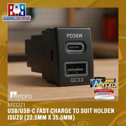Aerpro APCCIZ1 USB-C PD & USB-A QC3.0 Charger for Holden & Isuzu