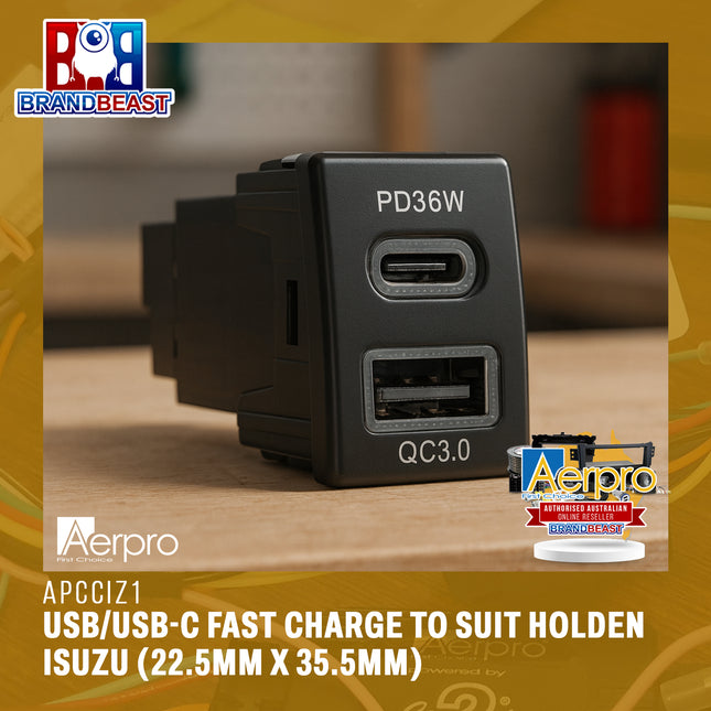 Aerpro APCCIZ1 USB-C PD & USB-A QC3.0 Charger for Holden & Isuzu