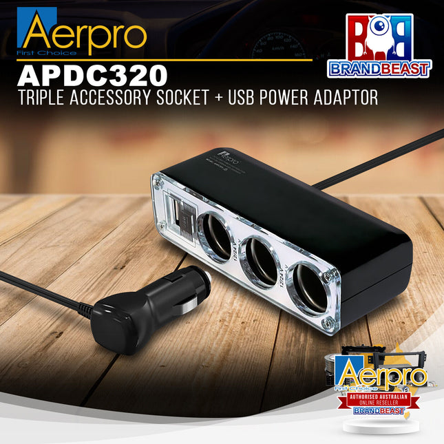 Aerpro APDC320 Triple Accessory Socket + USB Power Adaptor