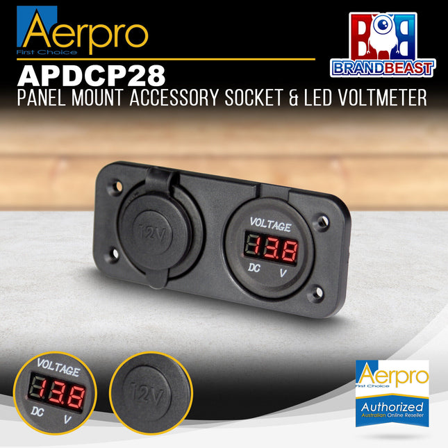 Aerpro APDCP28 Panel Mount Accessory Socket & LED Voltmeter