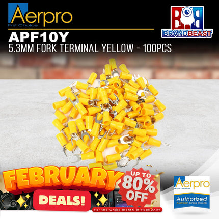 Aerpro APF10Y 5.3mm Yellow Fork Terminal - 100 Pcs.