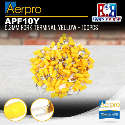 Aerpro APF10Y 5.3mm Yellow Fork Terminal - 100 Pcs.