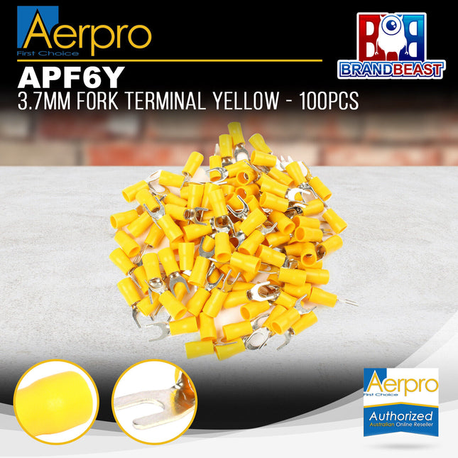 Aerpro APF6Y 3.7mm Fork Terminal Yellow - 100 Pcs.