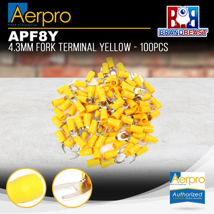 Aerpro APF8Y 4.3mm Fork Terminal Yellow - 100pcs