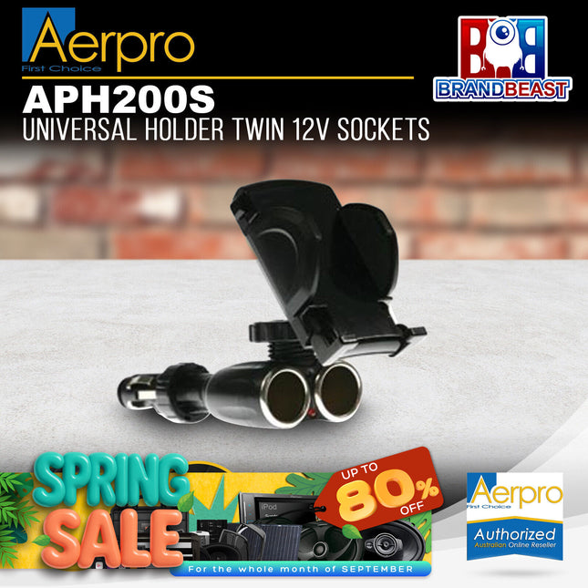 Aerpro APH200S Universal Holder Twin 12v Sockets