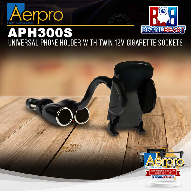 Aerpro APH300S Universal Phone Holder with Twin 12V Cigarette Sockets