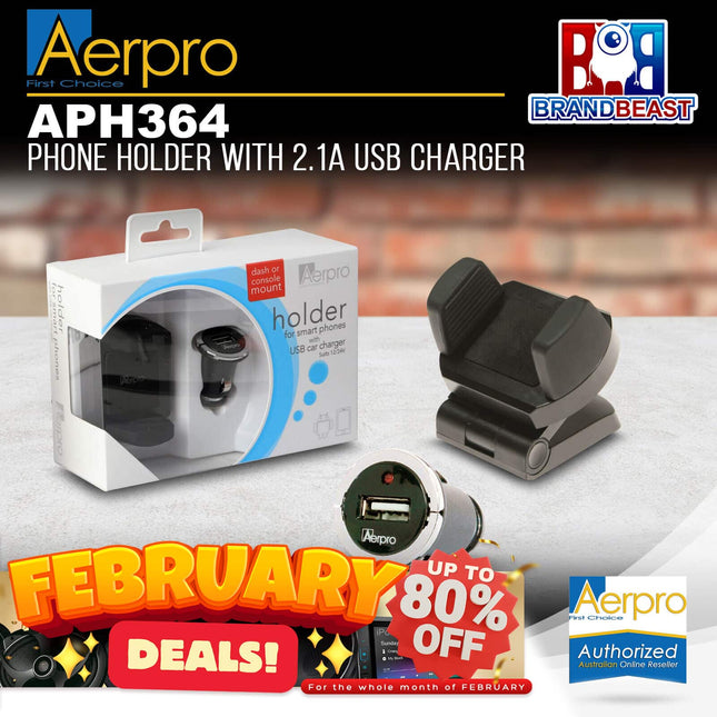 Aerpro APH364 Phone Holder with 2.1A USB Charger