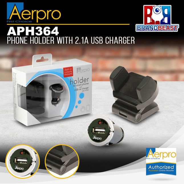 Aerpro APH364 Phone Holder with 2.1A USB Charger