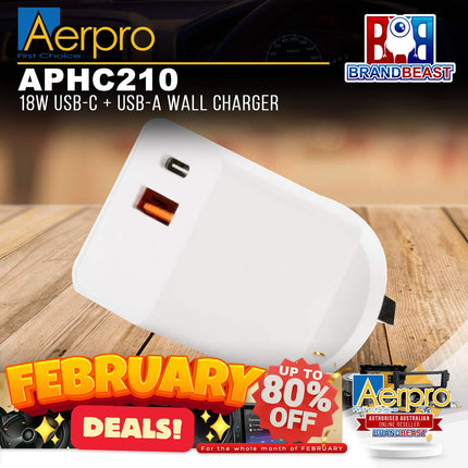 Aerpro APHC210 18 Watts USB-C + USB-A Wall Charger - White