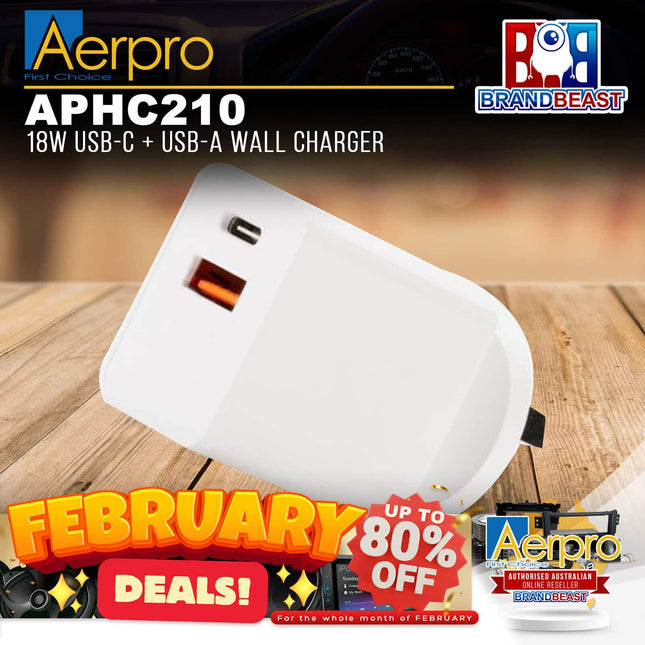 Aerpro APHC210 18 Watts USB-C + USB-A Wall Charger - White