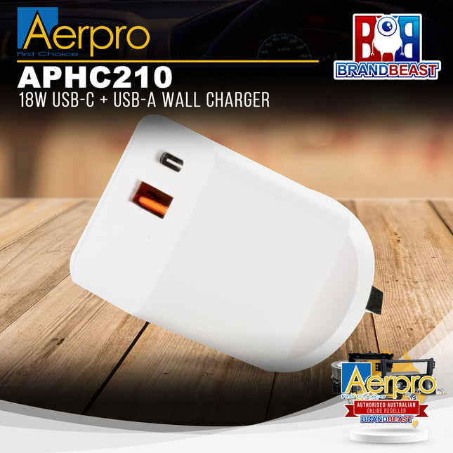 Aerpro APHC210 18 Watts USB-C + USB-A Wall Charger - White