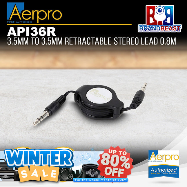 Aerpro API36R 0.8 Metre 3.5mm to 3.5mm Retractable Stereo Lead