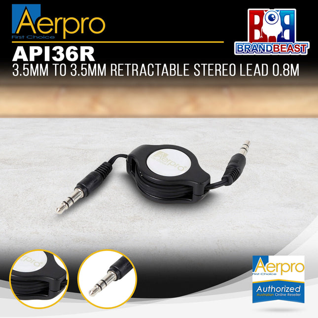 Aerpro API36R 0.8 Metre 3.5mm to 3.5mm Retractable Stereo Lead