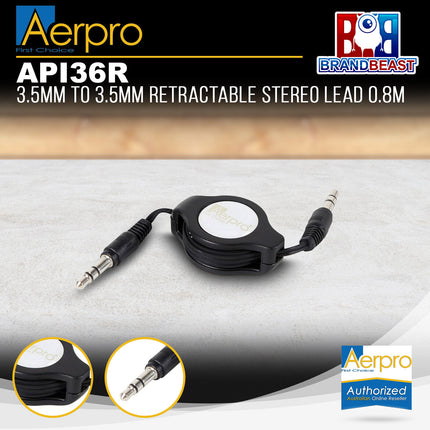 Aerpro API36R 0.8 Metre 3.5mm to 3.5mm Retractable Stereo Lead