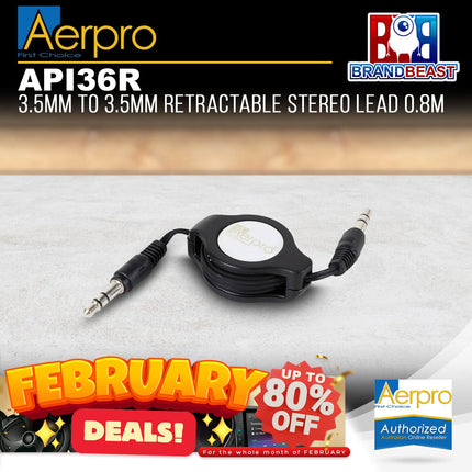 Aerpro API36R 0.8 Metre 3.5mm to 3.5mm Retractable Stereo Lead