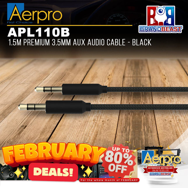 Aerpro APL110B 1.5M Premium 3.5mm AUX Audio Cable - Black