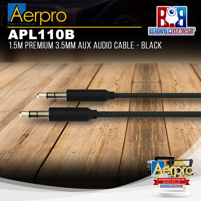 Aerpro APL110B 1.5M Premium 3.5mm AUX Audio Cable - Black