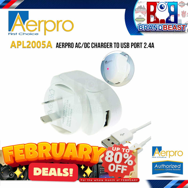 Aerpro APL2005A AC/DC Charger to USB Port 2.4A