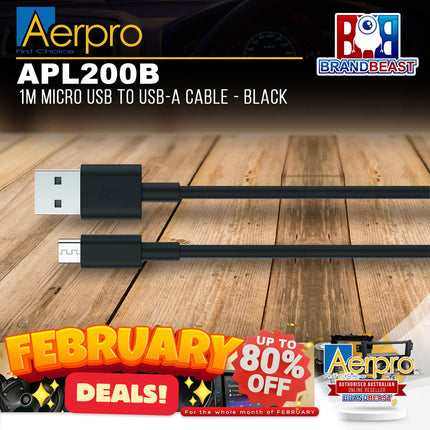 Aerpro APL200B 1M Micro USB To USB-A Cable - Black